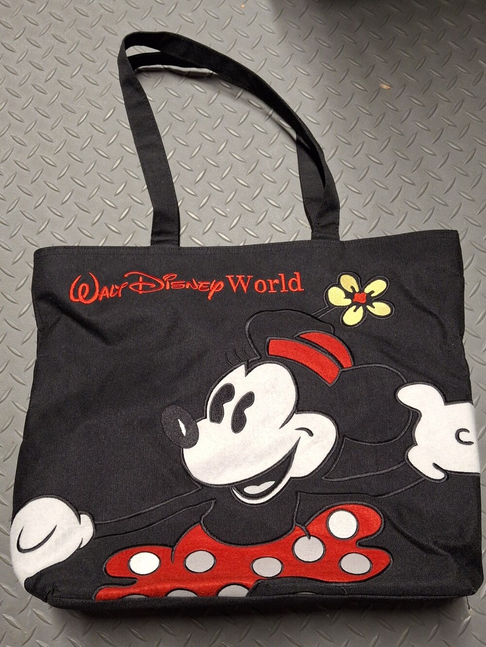 New DISNEY Minnie Mouse Tote Bag Walt Disney World Embroidered Large Black 18x15